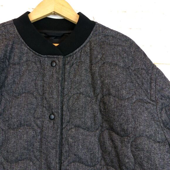 Madewell Quilted Oversized Bomber Jacket Women 3X Black Herringbone Wool N0317 - Picture 7 of 13